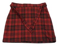 Červeno-čierna kockovaná úpletová sukňa s opaskom F&F