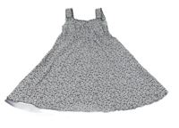 Bielo-tmavomodré kvetinové bavlnené šaty