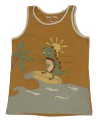 Hnědo-šedé tílko s dinosaurem Next