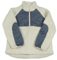 Bílo-tmavošedá huňato/šusťáková bunda se strojáčkem Primark
