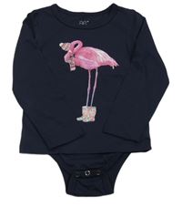 Tmavomodré triko s plameňákem a všitým body 