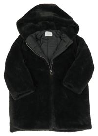 Antracitový kožušinový podšitý kabát s kapucňou zn. Zara