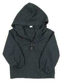 Antracitová šušťáková ľahká bunda s nášivkou a kapucňou