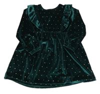 Tmavozelené sametové puntíkaté šaty s volánkem Principles