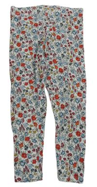 Bílo-barevné květované žebrované legíny Next