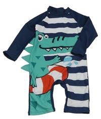 Tmavomodro-bílý pruhovaný UV overal s krokodýlem Matalan