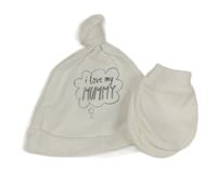 2set - Bílá čepice s nápisem + bílé rukavice 