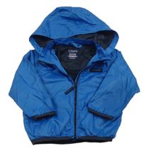 Modrá šusťáková jarní bunda s nášivkou a kapucí 