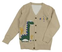 Béžový propínací svetr s dinosaurem 