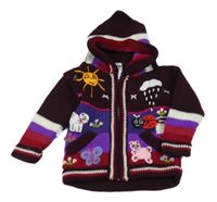 Lilkovo-barevný propínací svetr s obrázky a kapucí 