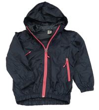 Tmavomodrá funkčná šušťáková nepromokavá bunda s růžovými zipy a kapucňou Crane