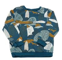 Petrolejová mikina so stromami a vlky Tu