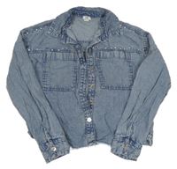 Modrá rifľová crop bunda s kamienkami River Island