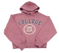 Ružová crop mikina s nápisom a kapucňou