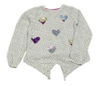 Biele bodkovaná é tričko s překlápěcími flitre a uzlom Nutmeg