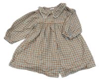 Béžovo-modro-rezavé kostkované flanelové propínací šaty Next