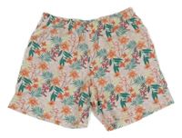 Bielo-farebné kvetované bavlnené kraťasy