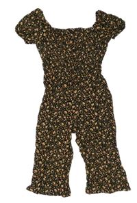 Čierno-oranžový kvetovaný culottes overal Primark