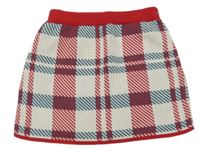 Červeno-bielo-zelená kockovaná pletená sukňa