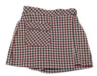 Tmavomodro-červeno-smotanové kockované úpletové sukňové kraťasy Zara