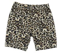 Béžovo-čierne leopardí elastické kraťasy Shein