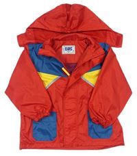 Červeno-modro-žltá šušťáková jarná bunda s kapcuí