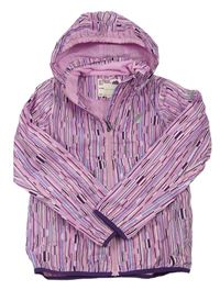 Lila-fialová vzorovaná šušťáková jarná bunda s kapucňou