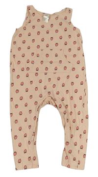 Broskvové bavlněné laclové kalhoty s jahůdkami H&M