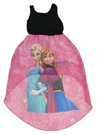 Růžovo-černé šifoné šaty s Frozen Disney