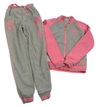 2set - Sivo-neónově ružová prepínaci mikina s logem + tepláky zn. Everlast