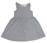 Tmavomodro-biele pruhované bavlnené šaty s volánikmi H&M