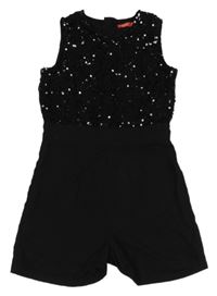 Černý slavnostní kraťasový overal s flitry Tissaia