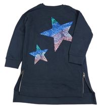 Tmavomodré teplákové šaty s hviezdami a zipy Next