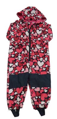 Černo-růžová softshellová kombinéza se srdíčka a kapucí Lupilu