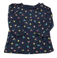 Tmavomodré triko s ovocem a puntíky Topolino