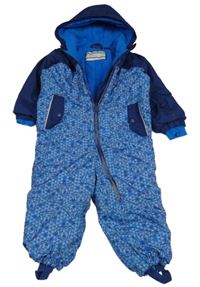 Modro-šedá vzorovaná šusťáková zimní kombinéza s medvídky a kapucí Lupilu