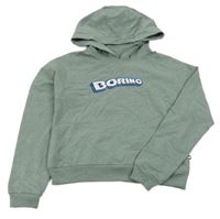 Khaki crop mikina s nápisem a kapucí 