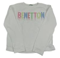 Bílá mikina s logem z kamínků Benetton