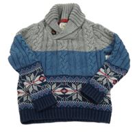 Šedo-modro-tmavomodrý svetr se vzorem 