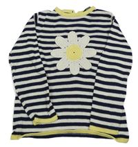 Tmavomodro-bílý pruhovaný svetr s květem George