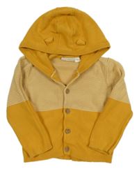 Hořčicovo-biely pruhovaný prepínaci sveter s kapucňou Lupilu