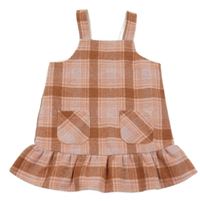 Ružovo-hrdzavé kockované vlnené šaty s vreckami