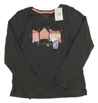 Nové - Tmavošedé triko s domečky Primark