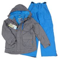 Nové - 2set - Tmavomodrá šusťáková lyžařská bunda s kapucí + oteplovačky Crane