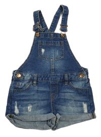 Tmavomodré rifľové na traké kraťasy s vyšúchaním Denim