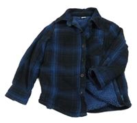 Tmavomodro-modrá kostkovaná košilová zateplená bunda Tu