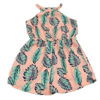 Neonově růžový lehký kraťasový overal s listy Minoti