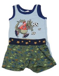 2set - Světlemodrý nátělník s krokodýlem + khaki boxerky s dinosaury