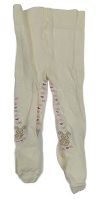 Smetanové punčocháče s kytičkami a zajíčky 