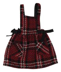 Čeveno-čierna kockovaná vlnená na traká sukňa Matalan